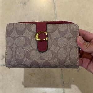 Coach Beige and Red Signature Wallet